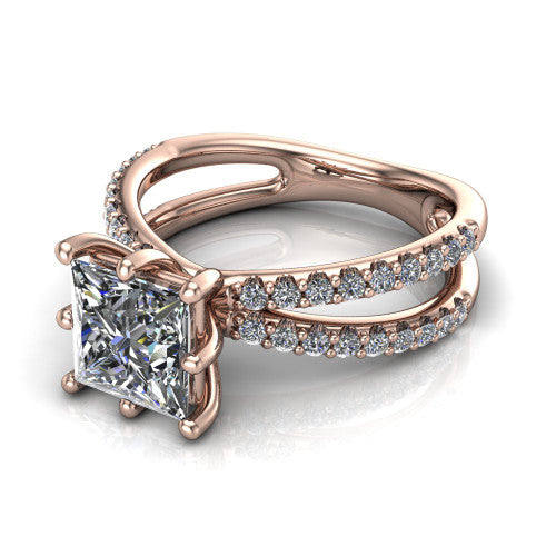 Stormy Princess Shape Classic Engagement Ring in 14K Rose Gold