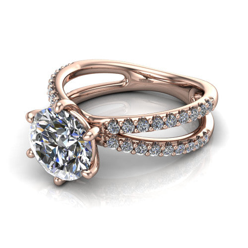 Stormy Round Shape Classic Engagement Ring in 18K Rose Gold