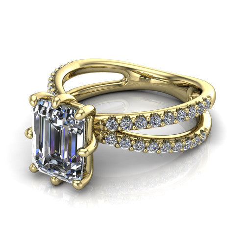Stormy Emerald Shape Classic Engagement Ring in 18K Yellow Gold