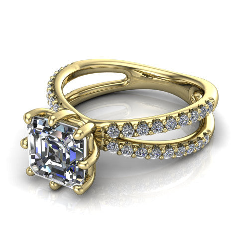 Stormy Square Emerald Shape Classic Engagement Ring in 14K Yellow Gold