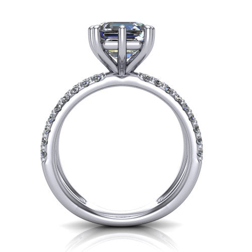 Stormy Square Emerald Shape Classic Engagement Ring in 18K White Gold