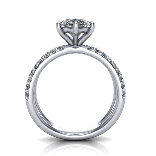 Stormy Oval Shape Classic Engagement Ring in 18K White Gold