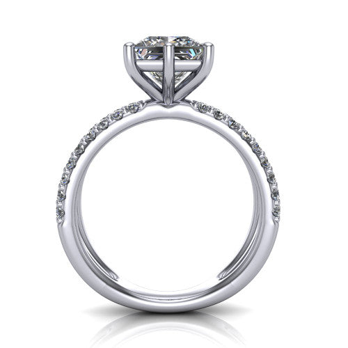 Stormy Princess Shape Classic Engagement Ring in 18K White Gold