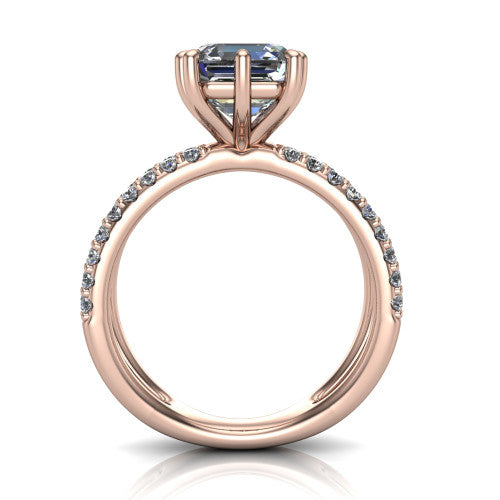 Stormy Square Emerald Shape Classic Engagement Ring in 18K Rose Gold