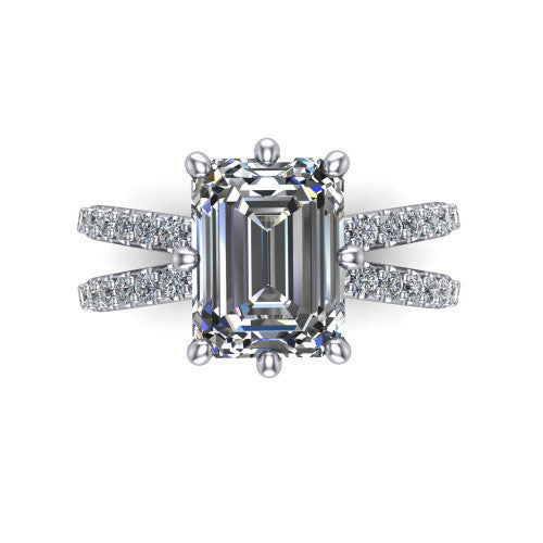 Stormy Emerald Shape Classic Engagement Ring in Platinum