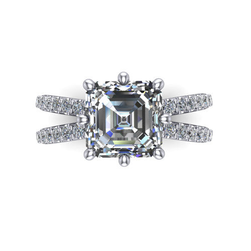 Stormy Square Emerald Shape Classic Engagement Ring in 14K White Gold