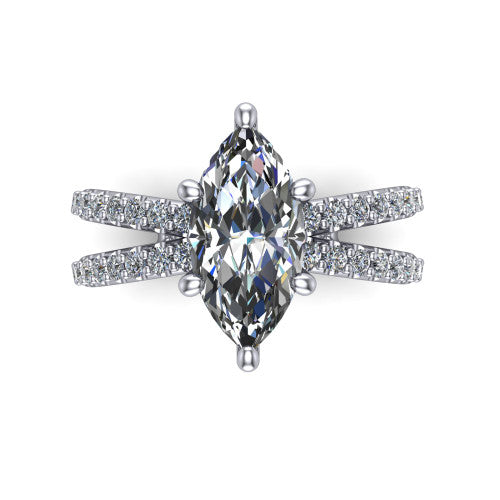 Stormy Marquise Shape Classic Engagement Ring in 18K White Gold