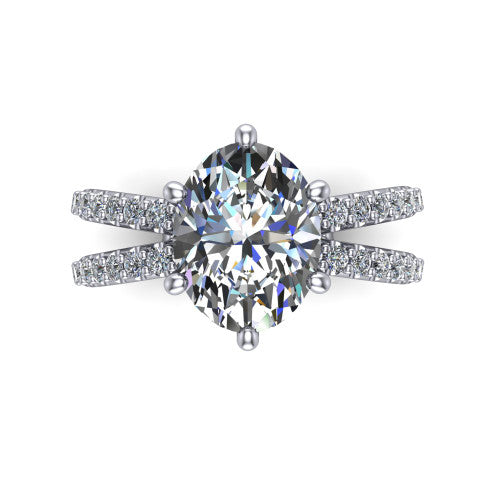 Stormy Oval Shape Classic Engagement Ring in 18K White Gold