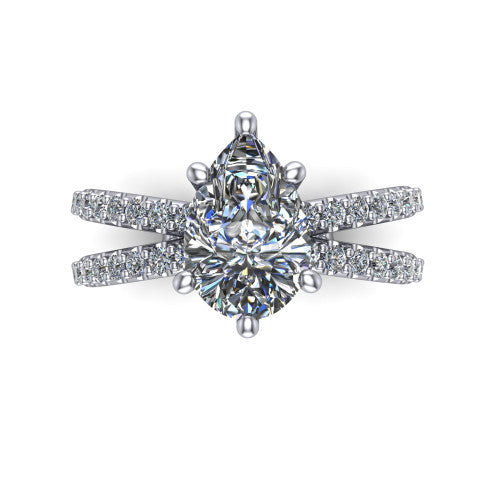 Stormy Pear Shape Classic Engagement Ring in 14K White Gold