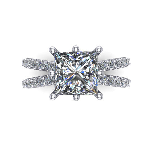 Stormy Princess Shape Classic Engagement Ring in 14K White Gold