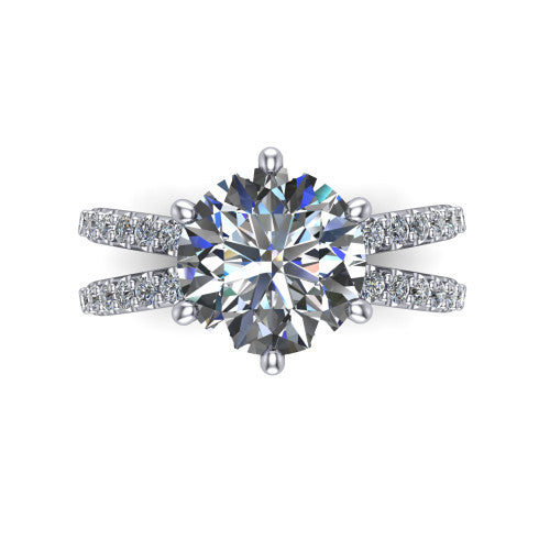 Stormy Round Shape Classic Engagement Ring in 18K White Gold