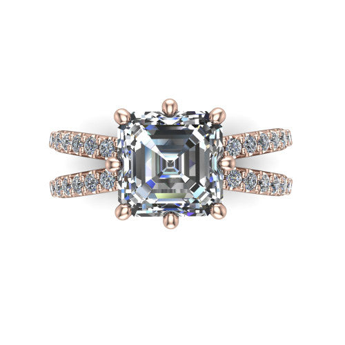 Stormy Square Emerald Shape Classic Engagement Ring in 14K Rose Gold