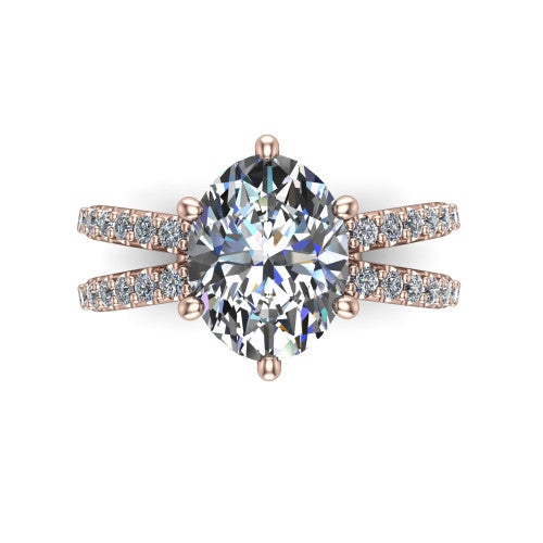 Stormy Oval Shape Classic Engagement Ring in 18K Rose Gold
