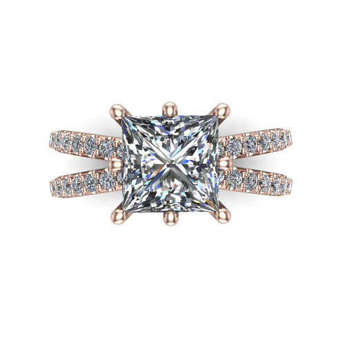 Stormy Princess Shape Classic Engagement Ring in 14K Rose Gold