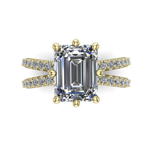 Stormy Emerald Shape Classic Engagement Ring in 18K Yellow Gold