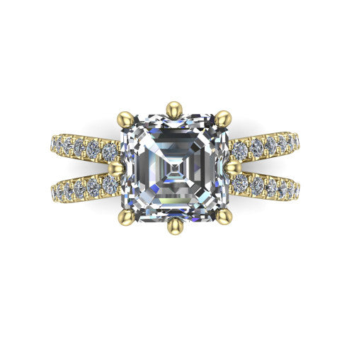 Stormy Square Emerald Shape Classic Engagement Ring in 14K Yellow Gold