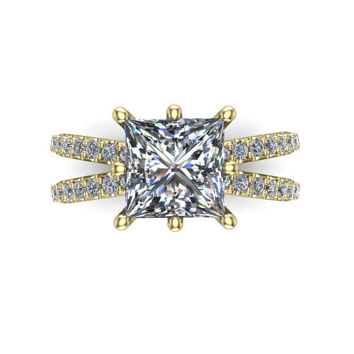 Stormy Princess Shape Classic Engagement Ring in 14K Yellow Gold