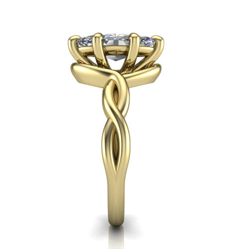 Norah marquise classic engagement ring in 14K Yellow Gold, side profile showing the love-knot shank and polished profile in side view