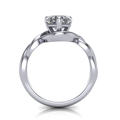 Norah heart classic engagement ring in Platinum, through-finger front profile showing the twisted infinity band and open gallery from the front