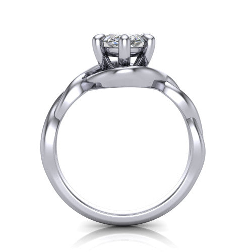 Norah marquise classic engagement ring in 14K White Gold, through-finger front profile showing the twisted infinity band and open gallery from the front
