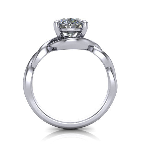Norah oval classic engagement ring in 14K White Gold, through-finger front profile showing the twisted infinity band and open gallery from the front