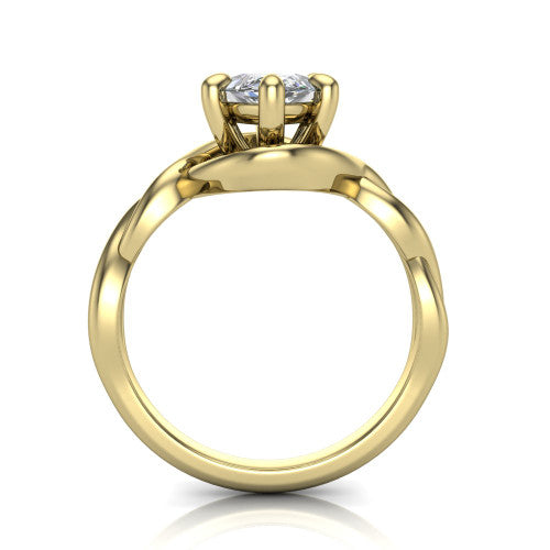 Norah marquise classic engagement ring in 14K Yellow Gold, through-finger front profile showing the twisted infinity band and open gallery from the front