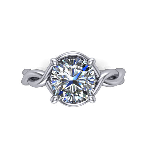 Norah cushion classic engagement ring in 18K White Gold, top-down view showing the cushion center diamond and braided shank from above
