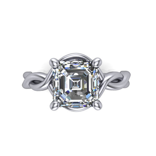 Norah square emerald-cut classic engagement ring in Platinum, top-down view showing the square emerald-cut center diamond and braided shank from above