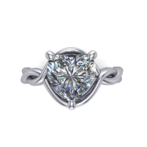 Norah heart classic engagement ring in 18K White Gold, top-down view showing the heart center diamond and braided shank from above