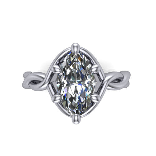 Norah marquise classic engagement ring in Platinum, top-down view showing the marquise center diamond and braided shank from above