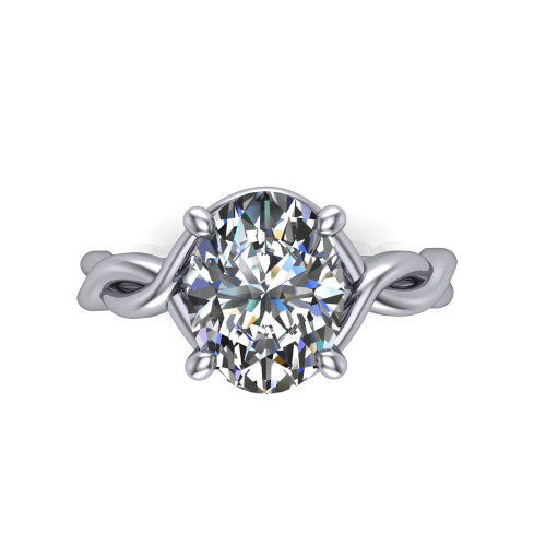 Norah oval classic engagement ring in 14K White Gold, top-down view showing the oval center diamond and braided shank from above