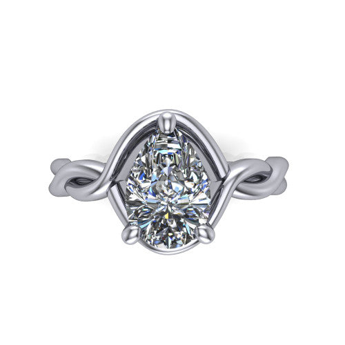 Norah pear classic engagement ring in 14K White Gold, top-down view showing the pear center diamond and braided shank from above