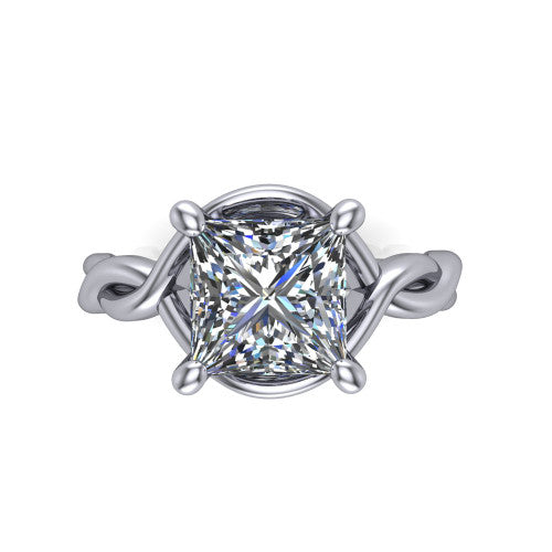 Norah princess-cut classic engagement ring in Platinum, top-down view showing the princess-cut center diamond and braided shank from above
