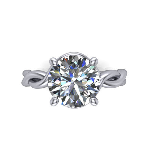 Norah round classic engagement ring in 14K White Gold, top-down view showing the round center diamond and braided shank from above