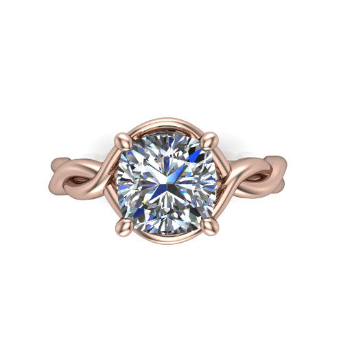 Norah cushion classic engagement ring in 14K Rose Gold, top-down view showing the cushion center diamond and braided shank from above