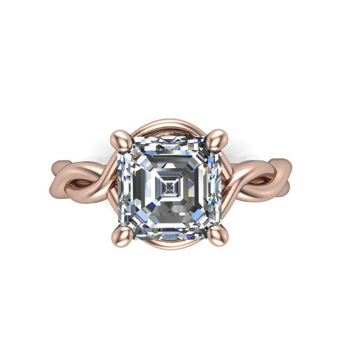 Norah square emerald-cut classic engagement ring in 18K Rose Gold, top-down view showing the square emerald-cut center diamond and braided shank from above