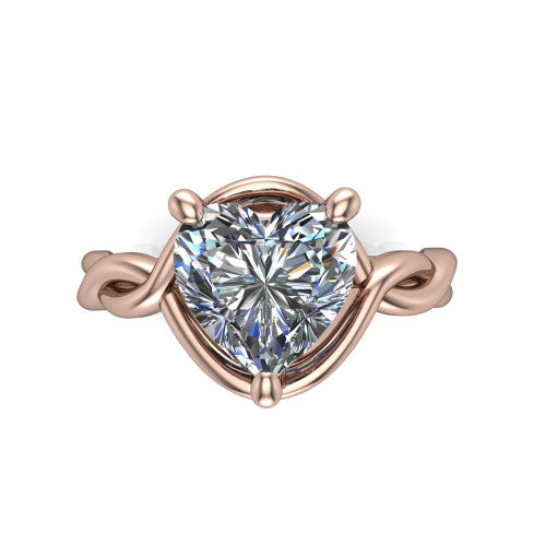 Norah heart classic engagement ring in 14K Rose Gold, top-down view showing the heart center diamond and braided shank from above