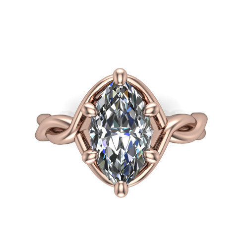 Norah marquise classic engagement ring in 18K Rose Gold, top-down view showing the marquise center diamond and braided shank from above