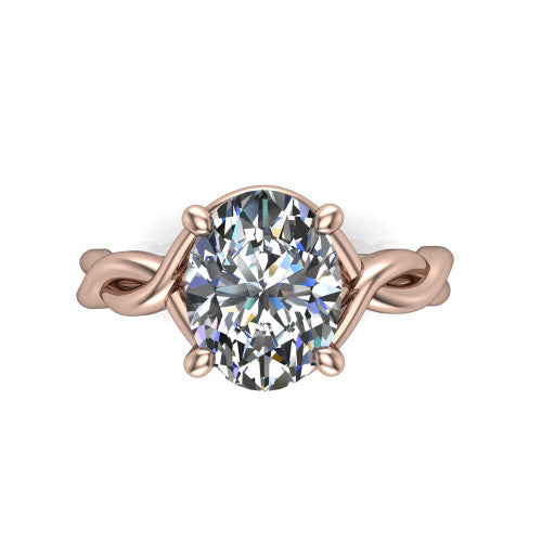Norah oval classic engagement ring in 14K Rose Gold, top-down view showing the oval center diamond and braided shank from above