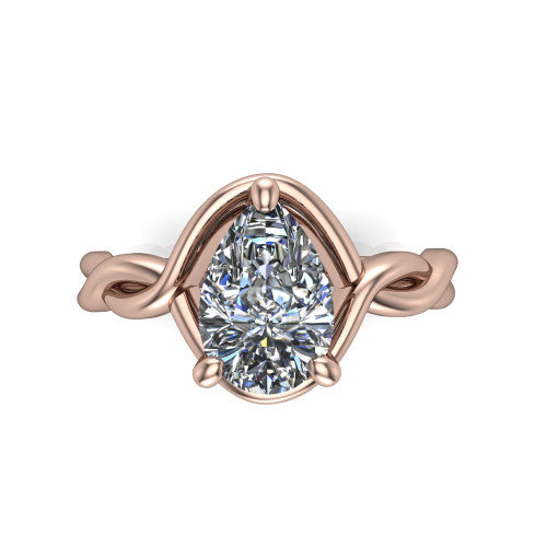 Norah pear classic engagement ring in 14K Rose Gold, top-down view showing the pear center diamond and braided shank from above