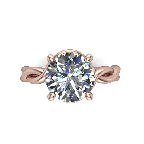 Norah round classic engagement ring in 18K Rose Gold, top-down view showing the round center diamond and braided shank from above
