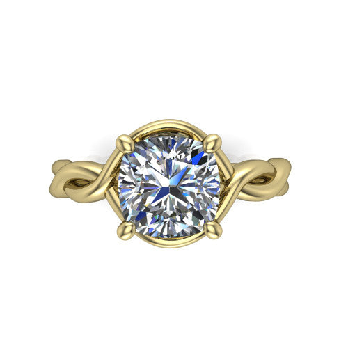 Norah cushion classic engagement ring in 14K Yellow Gold, top-down view showing the cushion center diamond and braided shank from above