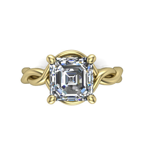 Norah square emerald-cut classic engagement ring in 18K Yellow Gold, top-down view showing the square emerald-cut center diamond and braided shank from above