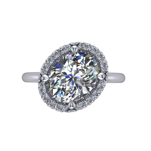 Callie oval halo engagement ring in 14K White Gold, top-down view showing the oval center diamond and kite-set halo from above
