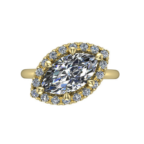 Callie marquise halo engagement ring in 14K Yellow Gold, top-down view showing the marquise center diamond and kite-set halo from above