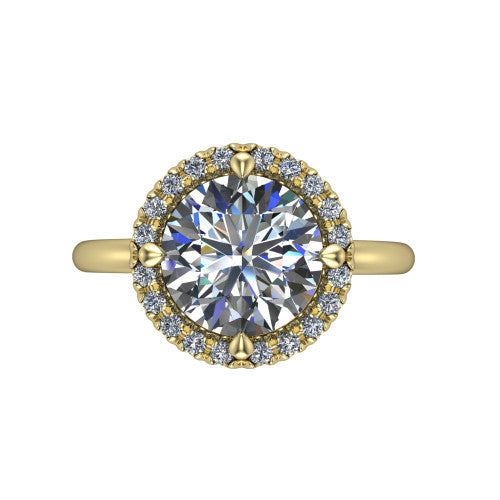 Callie round halo engagement ring in 14K Yellow Gold, top-down view showing the round center diamond and kite-set halo from above