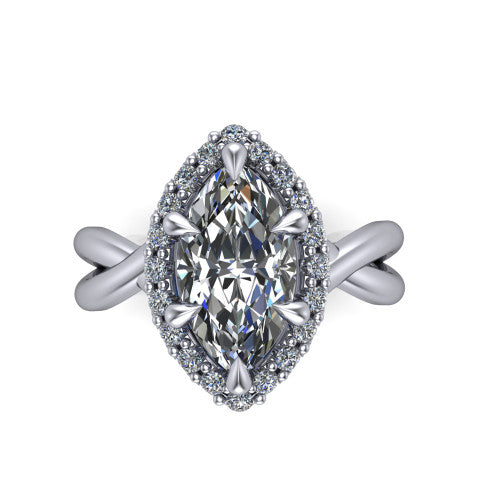 Molly marquise halo engagement ring in Platinum, top-down view showing the marquise center diamond and halo from above