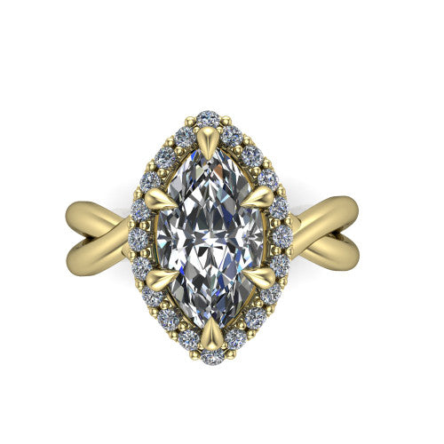 Molly marquise halo engagement ring in 14K Yellow Gold, top-down view showing the marquise center diamond and halo from above