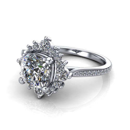 Zara Cushion Shape Halo Engagement Ring in 18K White Gold