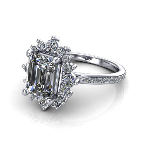 Zara Emerald Shape Halo Engagement Ring in Platinum